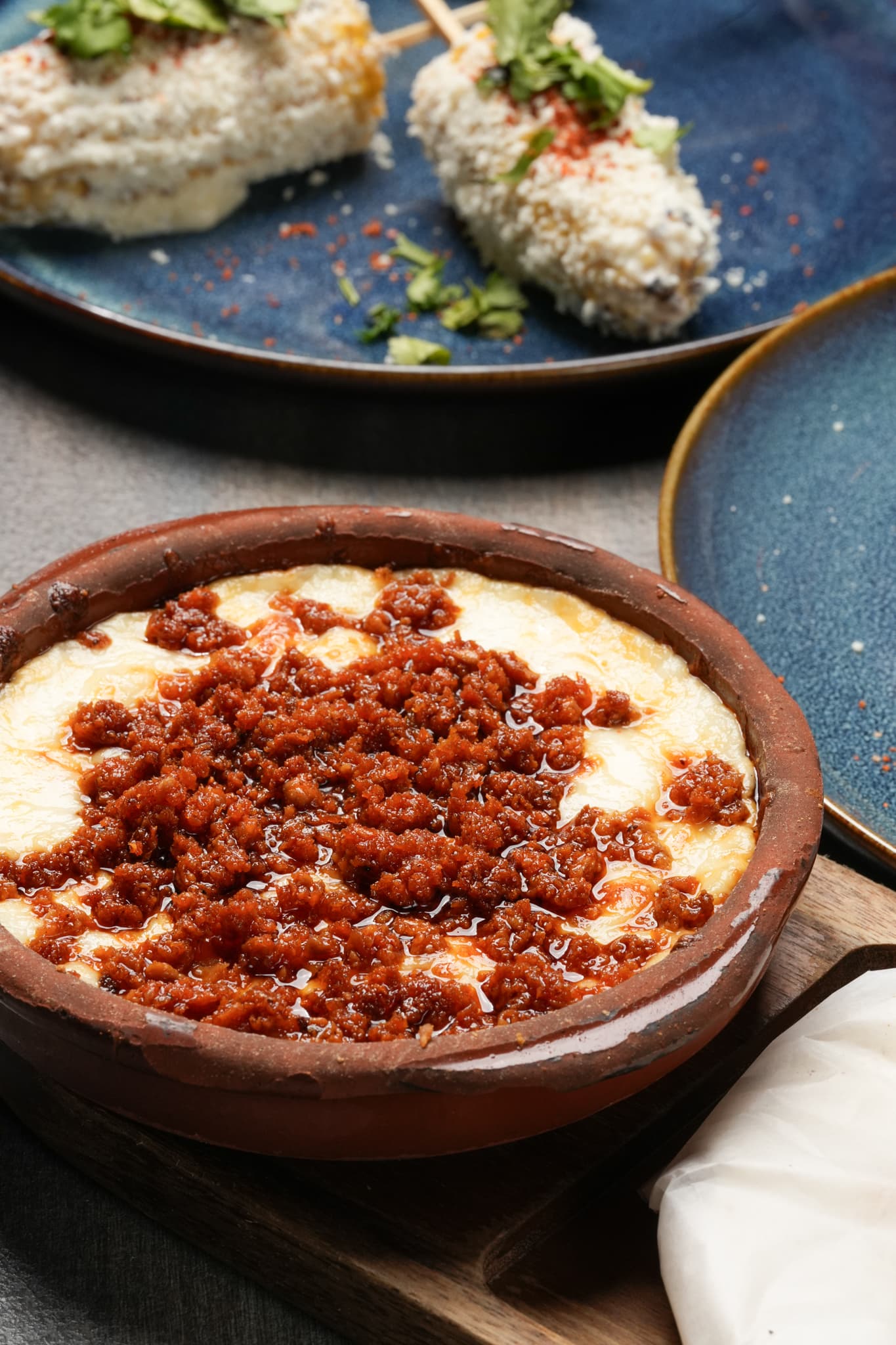 Bubbling queso fundido skillet at Tiempo D' Tacos in Little Havana